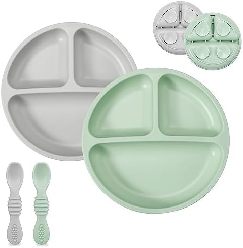 Juego de alimentación de silicón - 2 platos y 2 cucharas