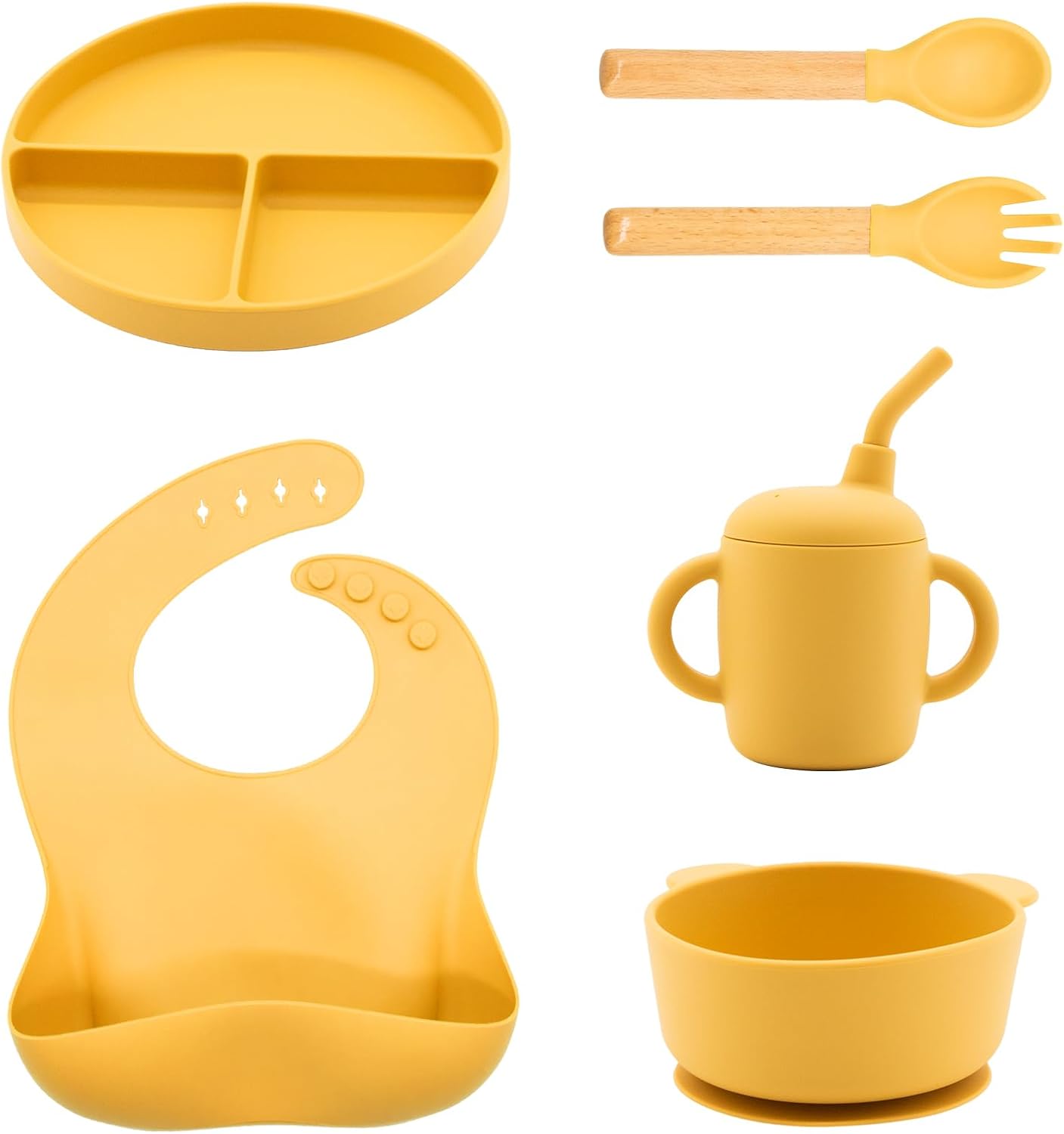 Juego de alimentación de bebé de silicona-Color amarillo