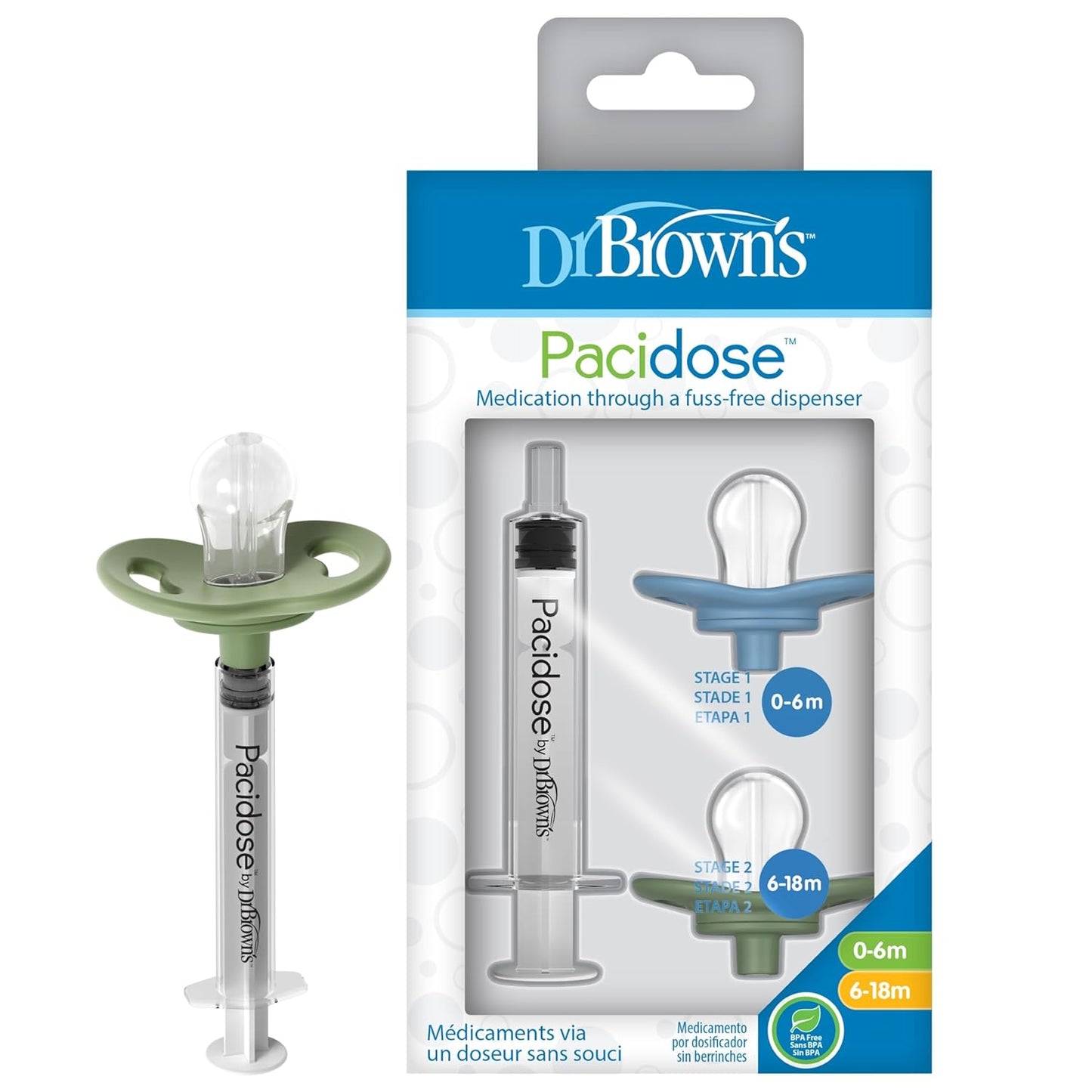 Dispensador de Medicina Pacidose Dr. Brown’s + 2 Bombillas (0-6m y 6-18m)