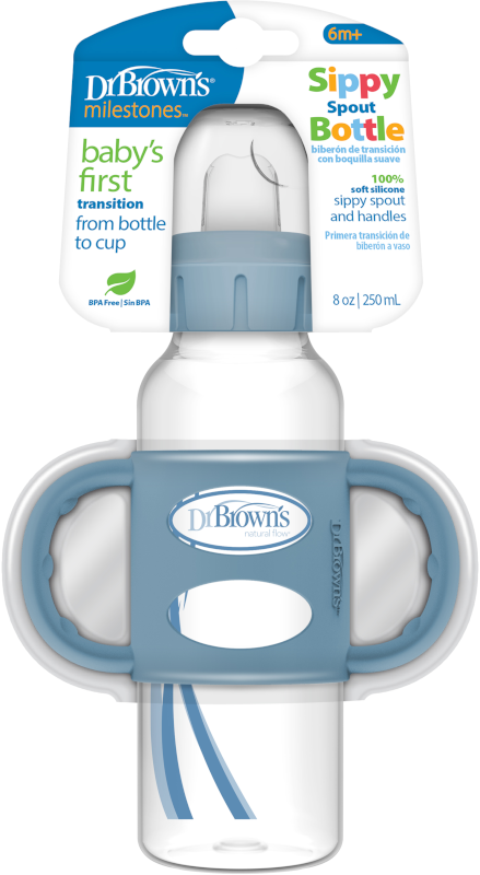 Dr. Brown's - Botella de boquilla estrecha con asas 100% de silicona- Azul
