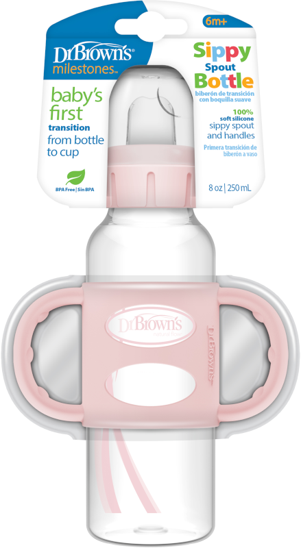 Dr. Brown's - Botella de boquilla estrecha con asas 100% de silicona- Rosa