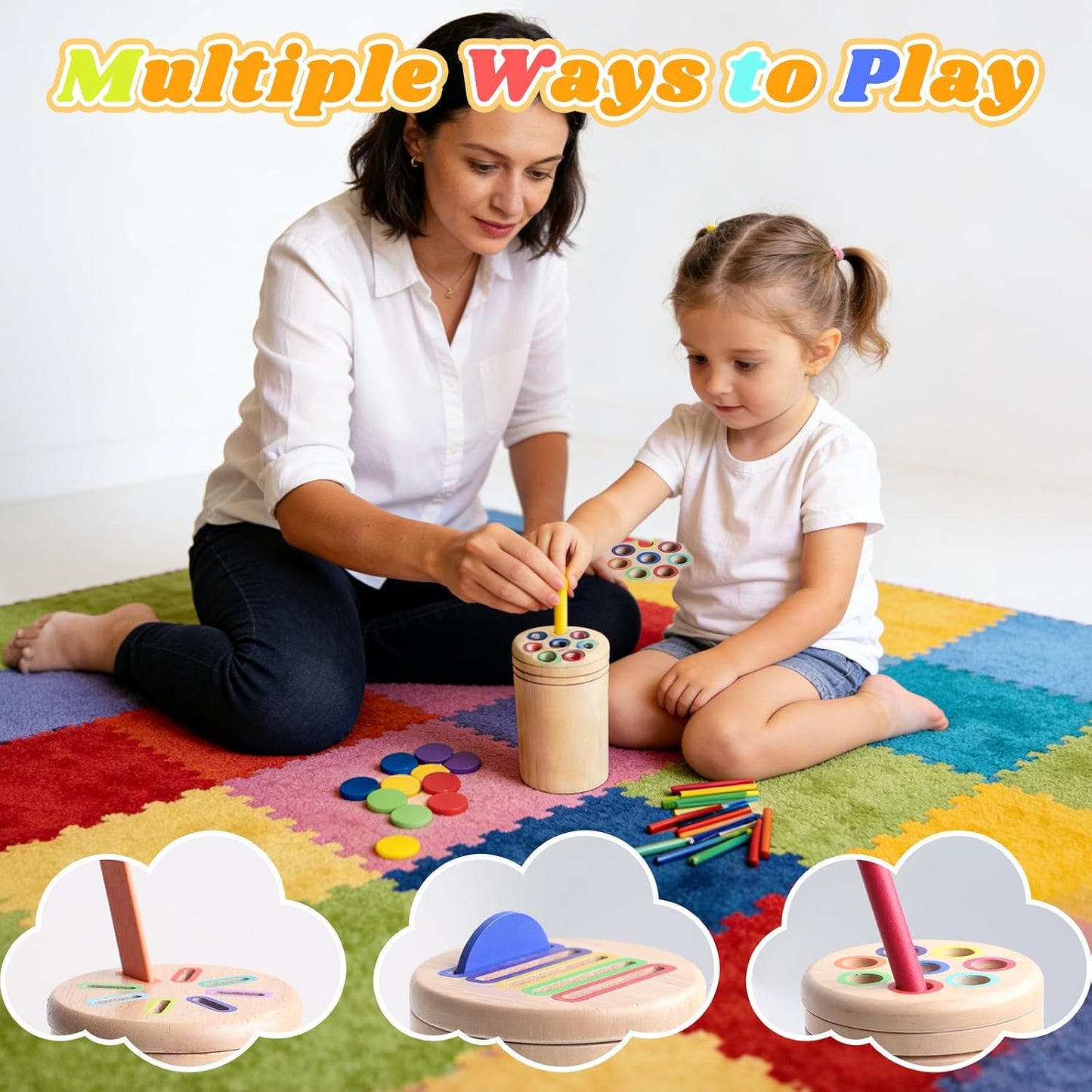 Juguetes Montessori de madera para bebés y niños pequeños, 3 en 1