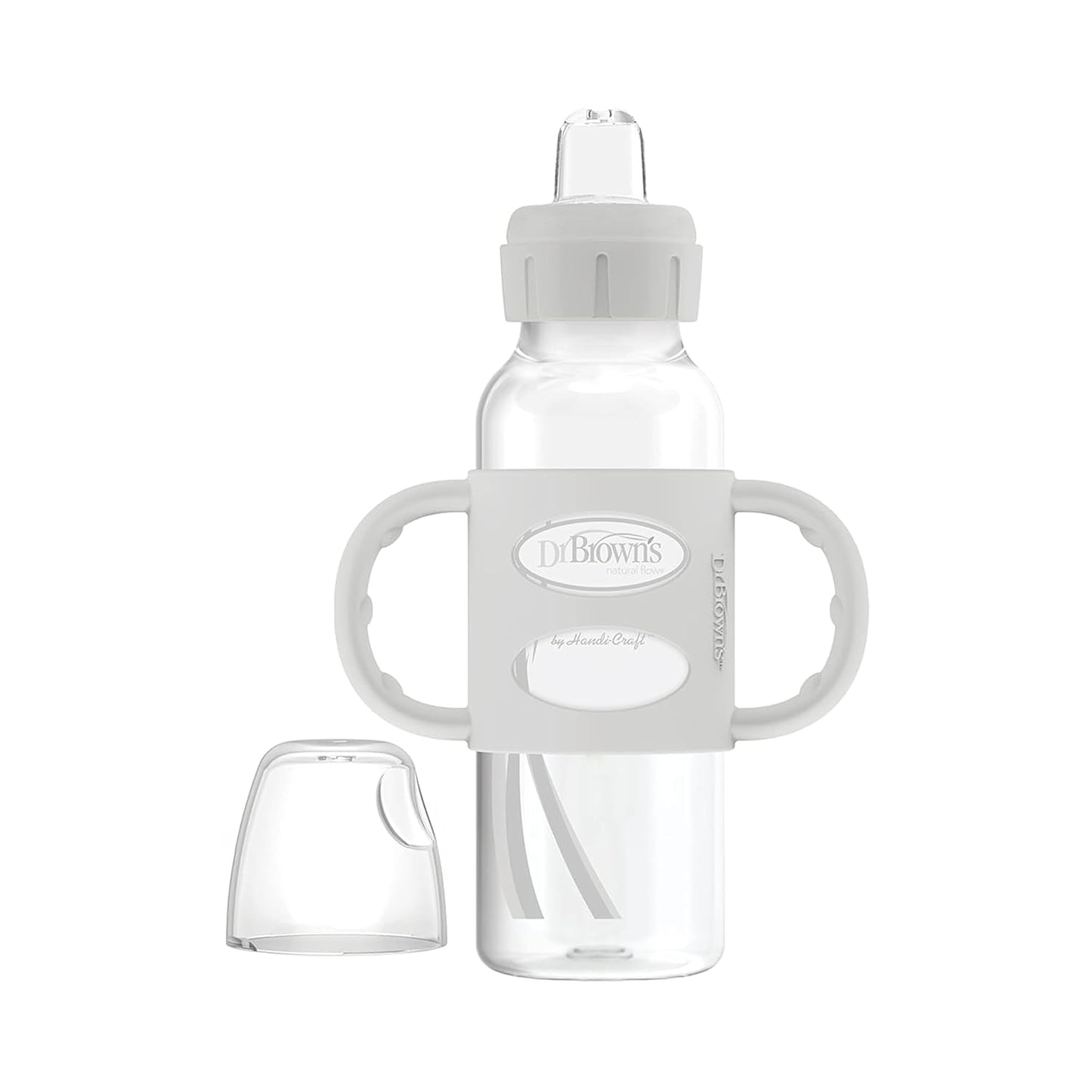 Dr. Brown's - Botella de boquilla estrecha con asas 100% de silicona- Gris