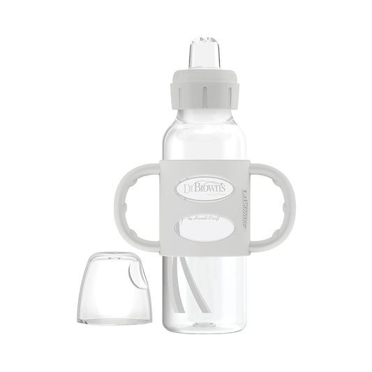 Dr. Brown's - Botella de boquilla estrecha con asas 100% de silicona- Gris