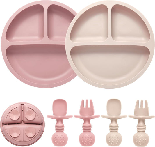 Juego de alimentación de silicón - 2 platos y 4 cubiertos