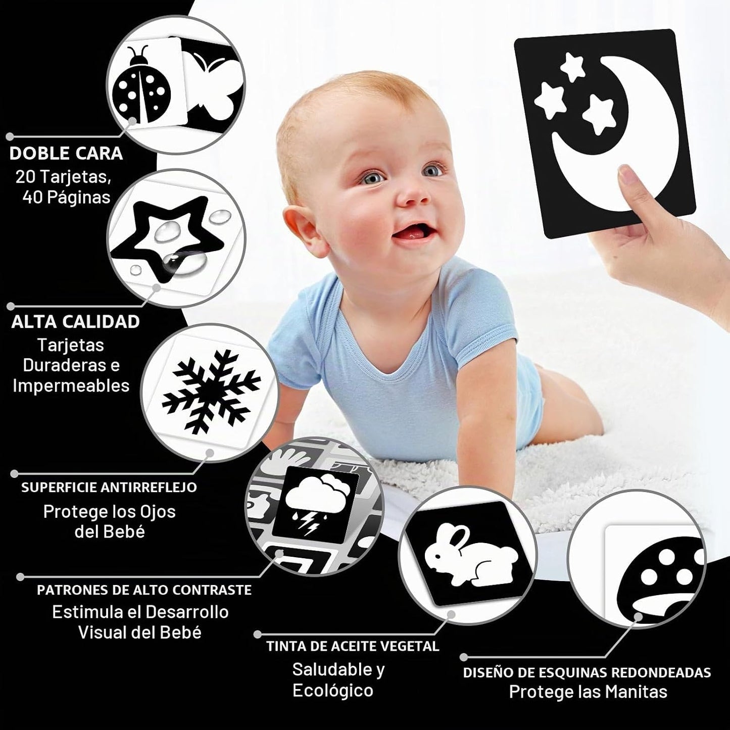 Tarjetas flash de alto contraste para bebés 0-3m