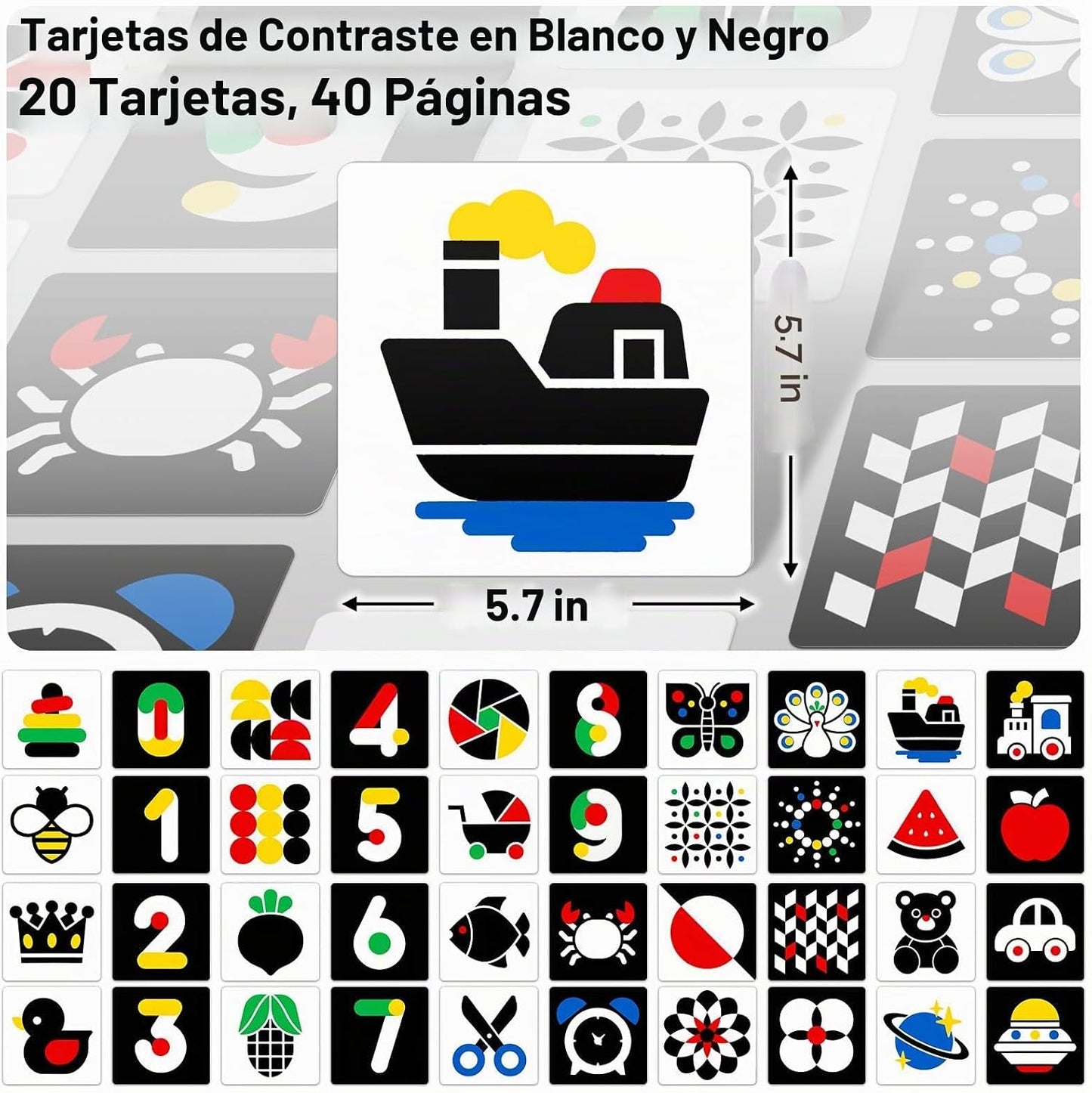 Tarjetas flash de alto contraste para bebés 3-6m