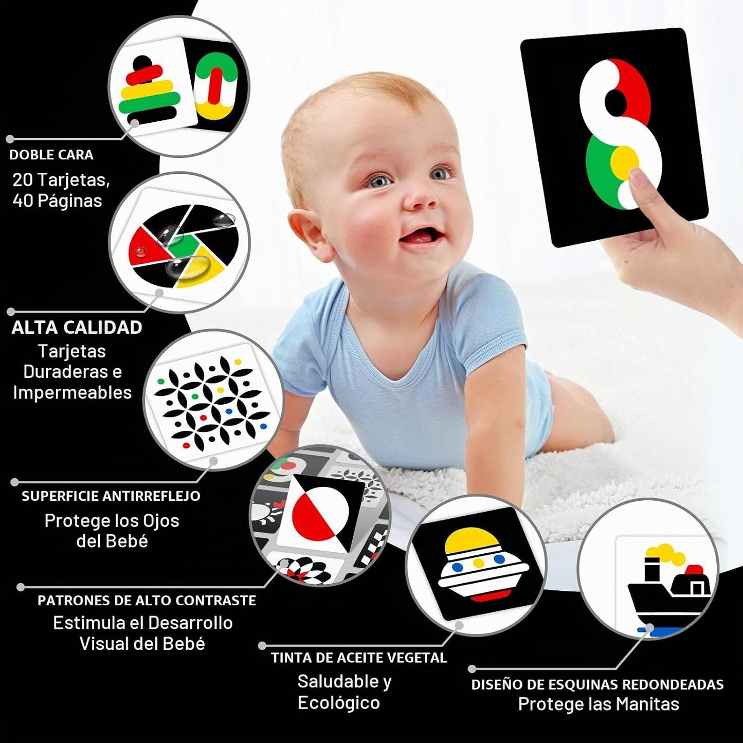 Tarjetas flash de alto contraste para bebés 3-6m