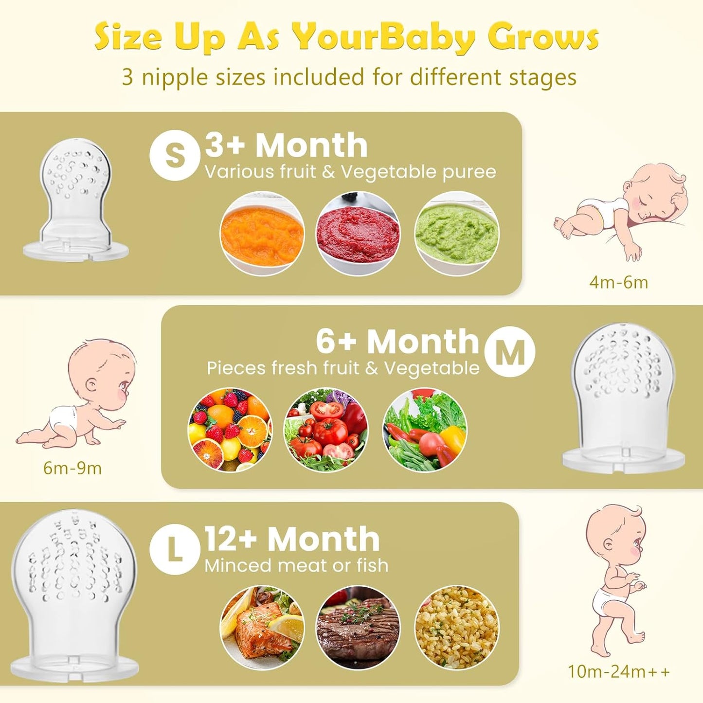 Chupeta 3 pack para alimentos amarillo, verde y azul