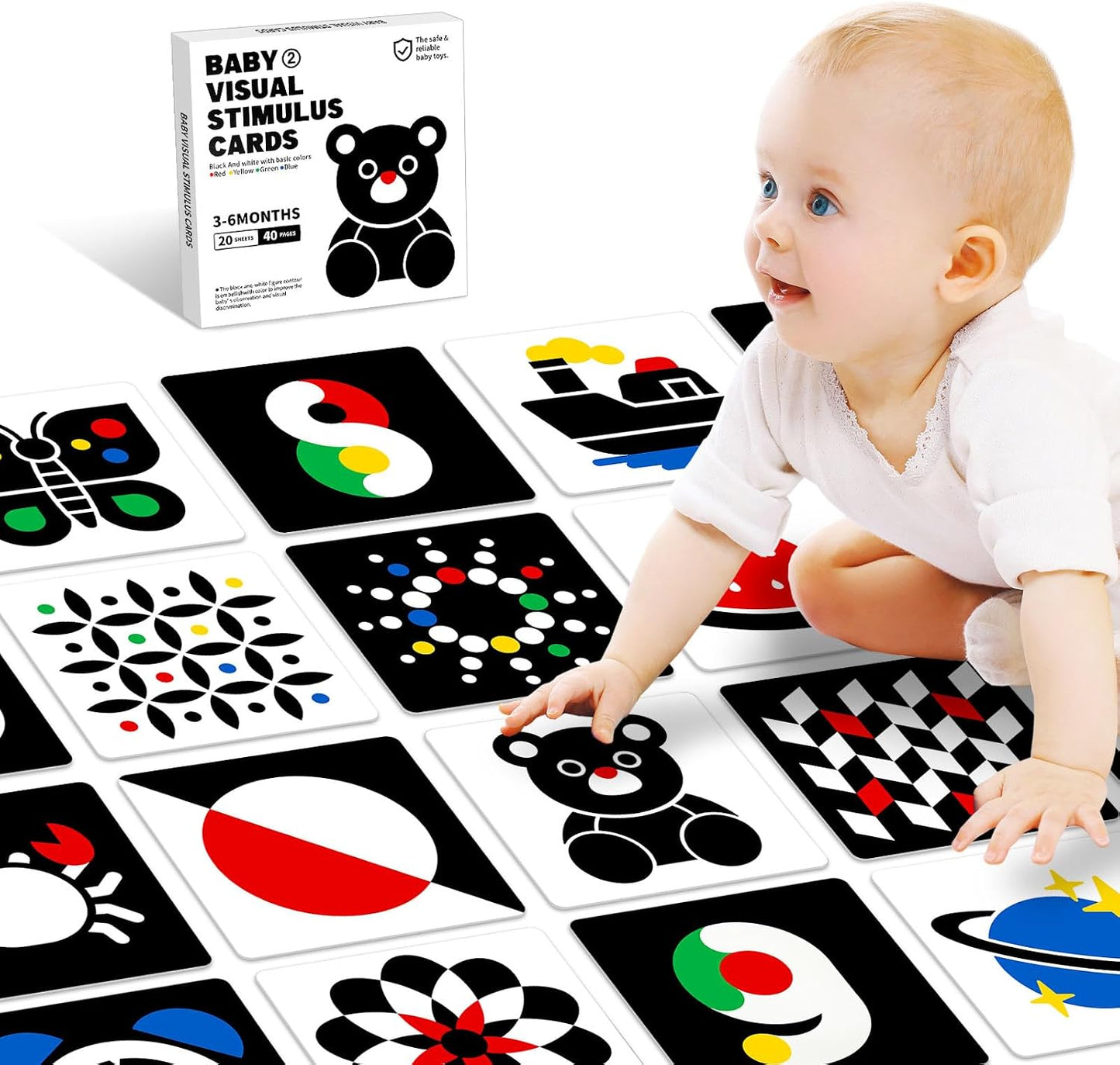 Tarjetas flash de alto contraste para bebés 3-6m