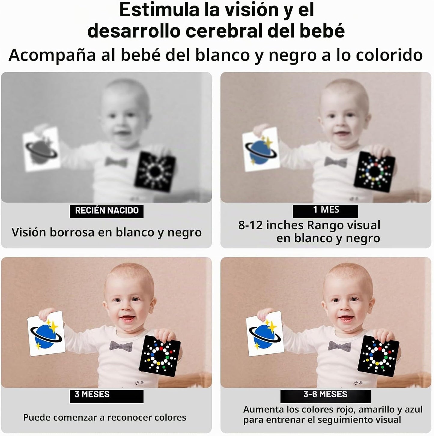 Tarjetas flash de alto contraste para bebés 3-6m