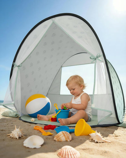 Tienda de playa para bebé con protección solar UPF 50+ y mosquitero