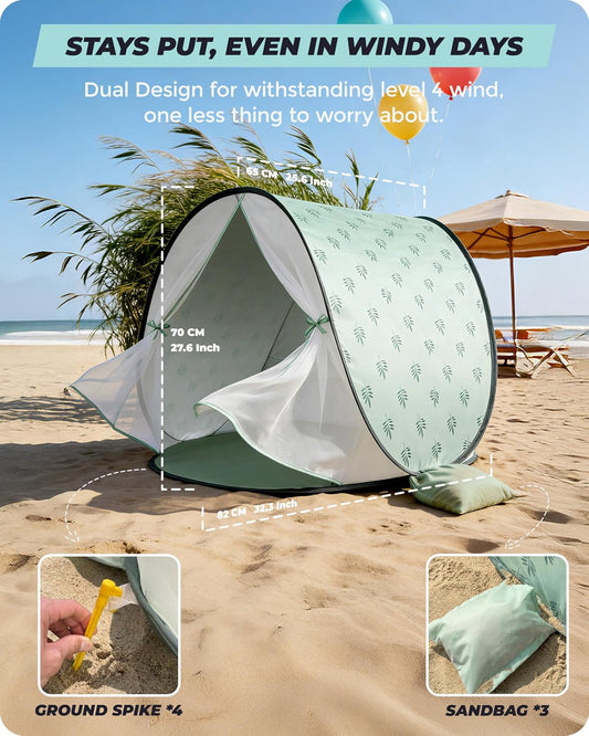 Tienda de playa para bebé con protección solar UPF 50+ y mosquitero