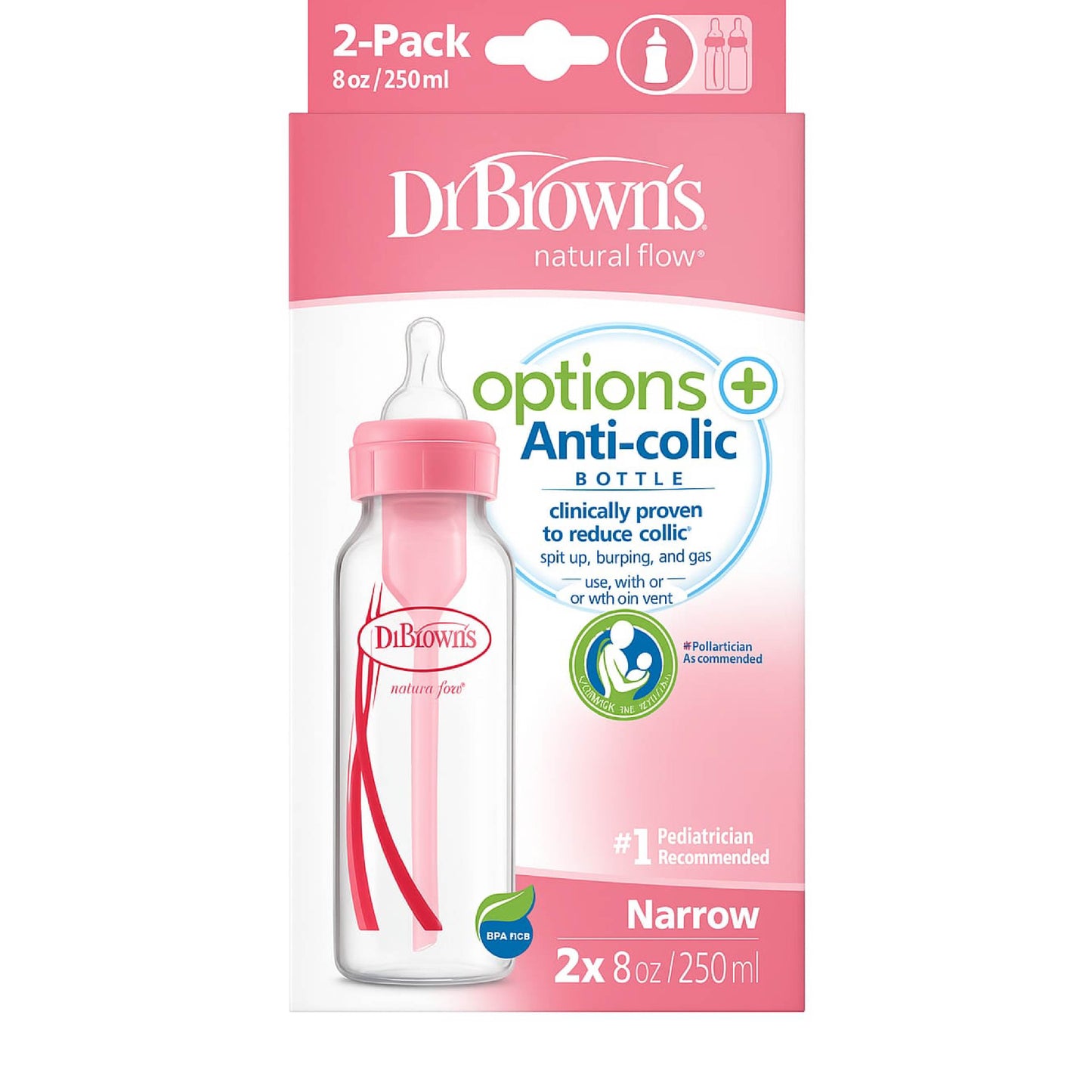 Dr. Brown's Botellas rosas de 8 onzas (paquete de 2)
