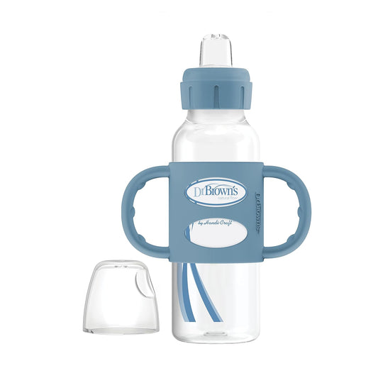 Dr. Brown's - Botella de boquilla estrecha con asas 100% de silicona- Azul