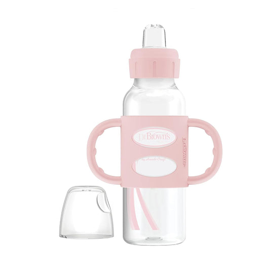 Dr. Brown's - Botella de boquilla estrecha con asas 100% de silicona- Rosa