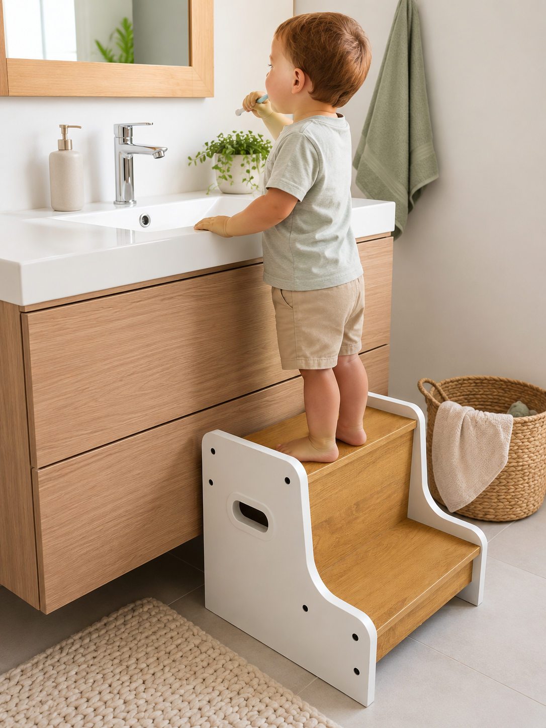 Banquito madera Montessori de Aprendizaje de 2 Escalones