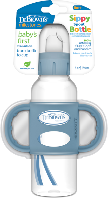 Dr. Brown's - Botella de boquilla estrecha con asas 100% de silicona- Azul