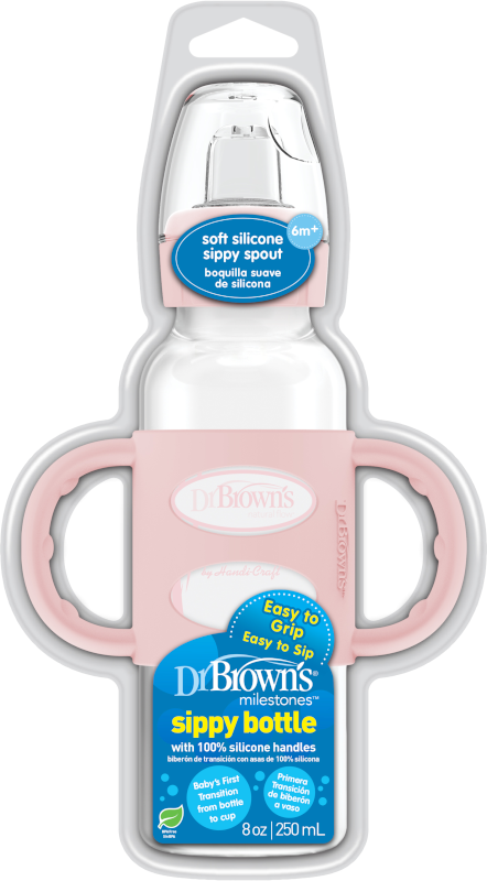 Dr. Brown's - Botella de boquilla estrecha con asas 100% de silicona- Rosa