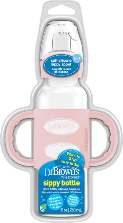 Dr. Brown's - Botella de boquilla estrecha con asas 100% de silicona- Rosa