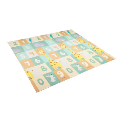 Alfombra antigolpes reversible plegable con números y animales en tonos pastel
