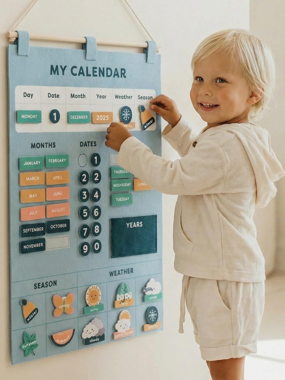 Calendario para niños con velcro