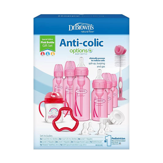 Set de regalo Dr. Brown’s edición rosa con biberones anticólicos – presentación en caja
