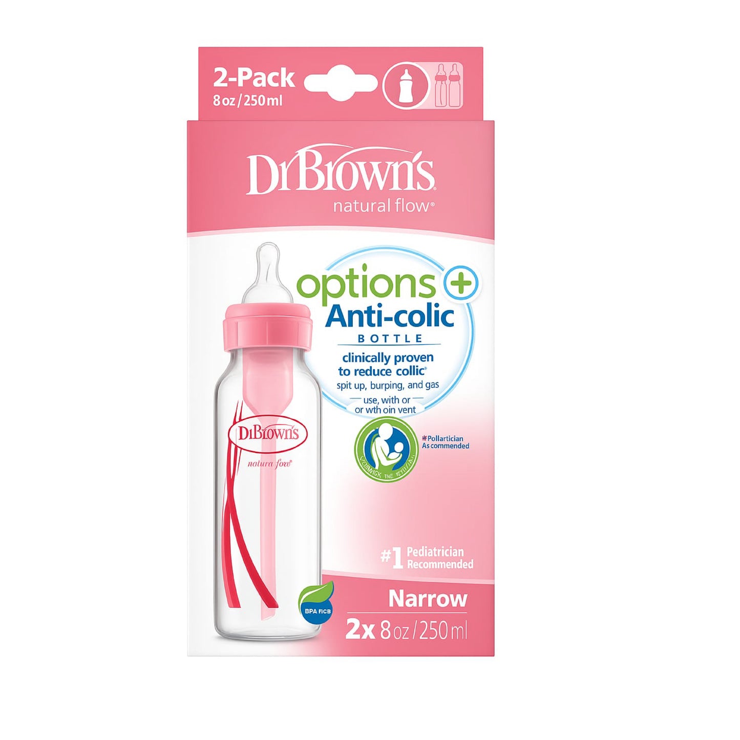 Dr. Brown's Botellas rosas de 8 onzas (paquete de 2)