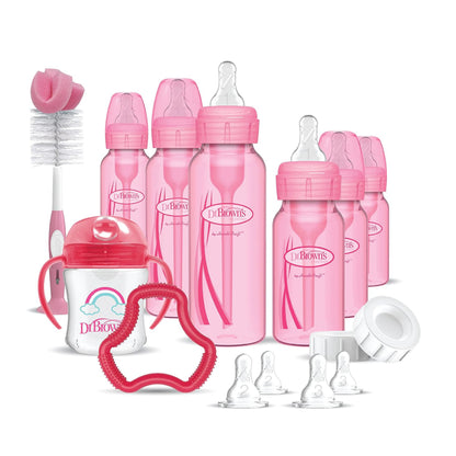 Kit de alimentación para bebé Dr. Brown’s – botellas rosas con sistema anticólicos y accesorios